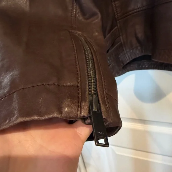 DKNY Dark Brown 100% Lamb Leather Biker Jacket